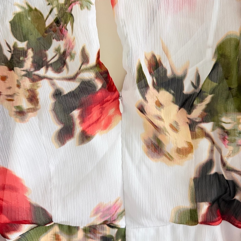 Calvin Klein White Floral-print Faux-wrap Chiffon High-low Dress 4 41894 - Picture 9 of 14